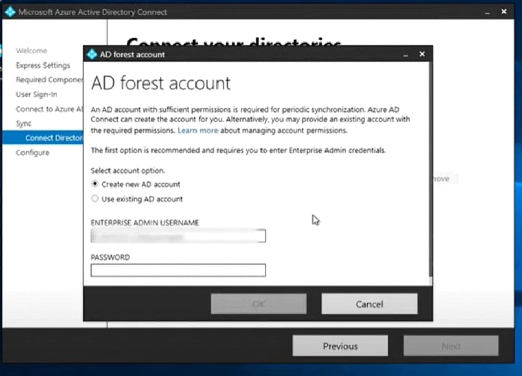 Azure AD Connect - AD forest account